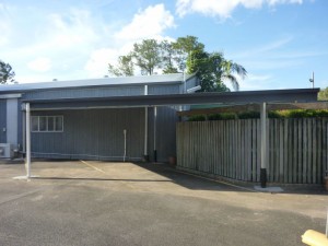 Angled skillion carport     