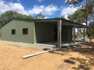 Large rural gable shed with awning            