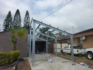 Skillion shed extension to match house            